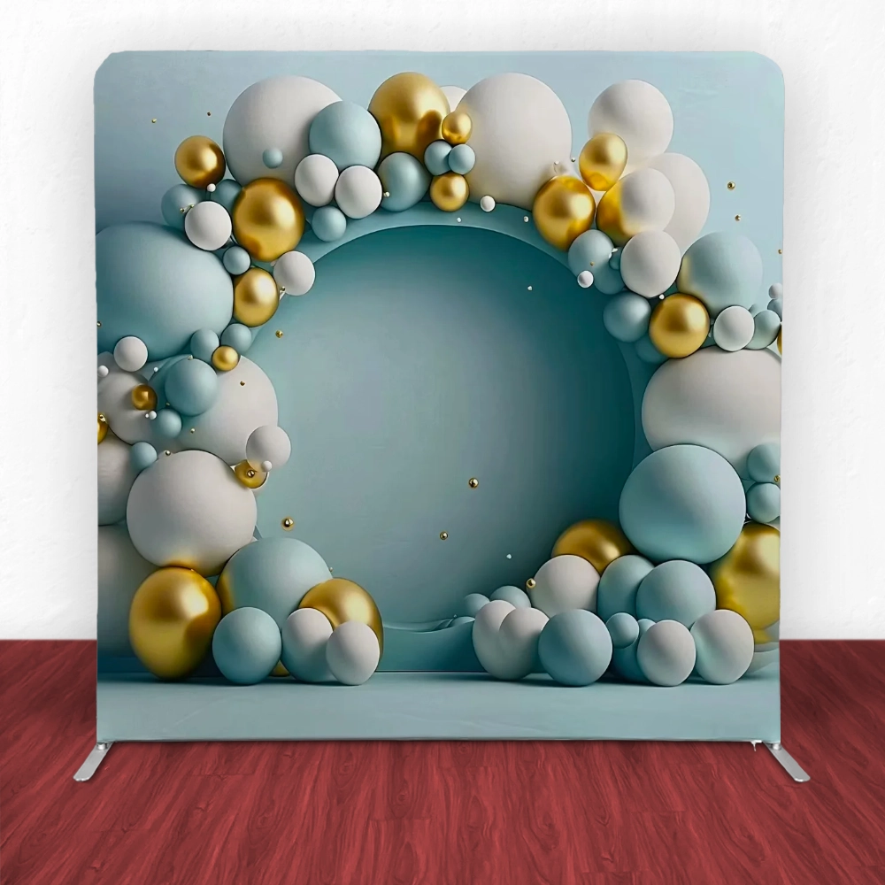Blue and Gold Balloon Tension Backdrop