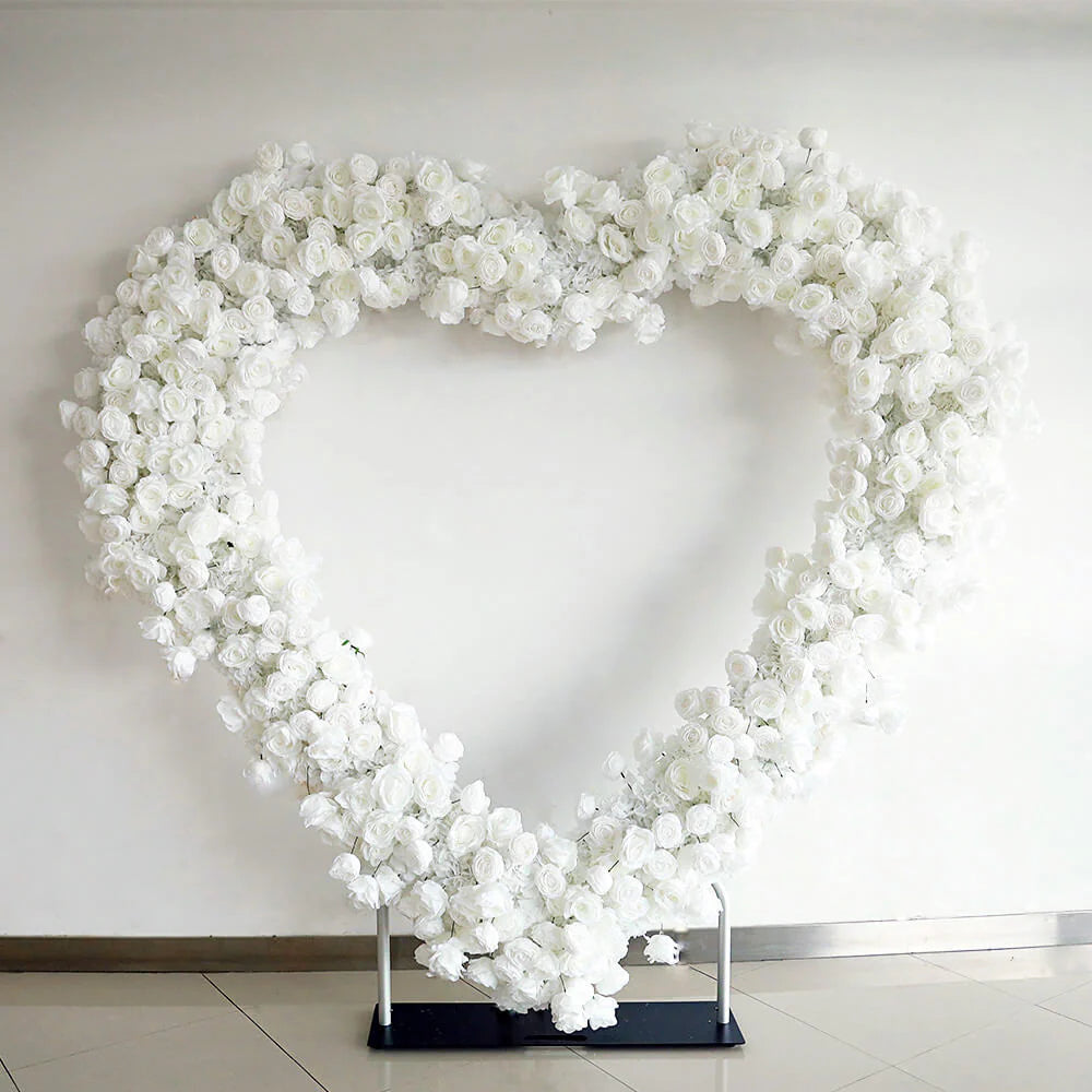 Romantic White Rose Heart-Shaped Flower Wall