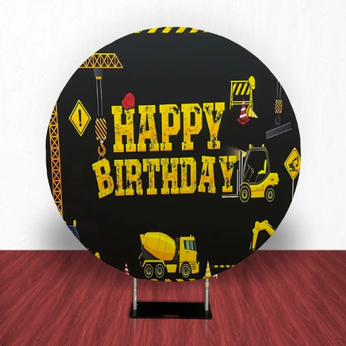 Construction Birthday Round Tension Backdrop