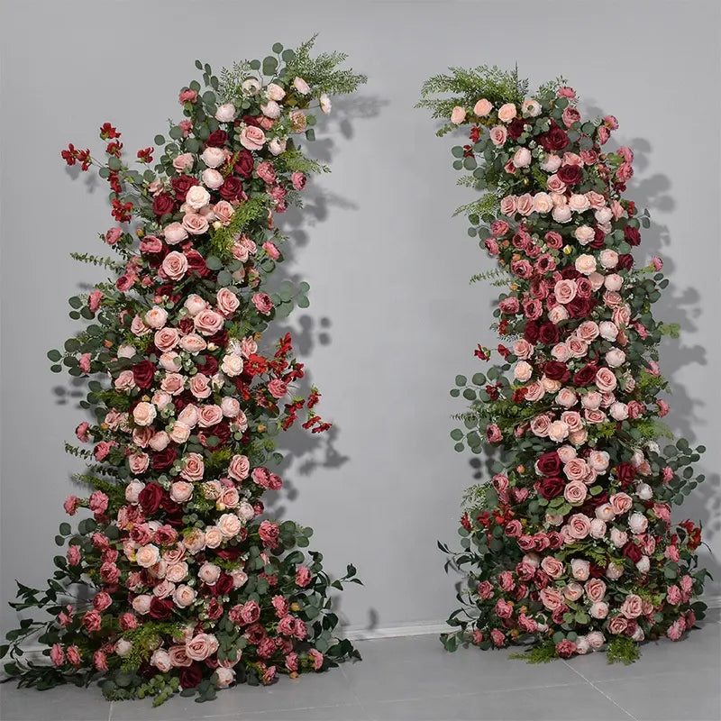 Blush Roses And Greenery Arch Floral Pillars