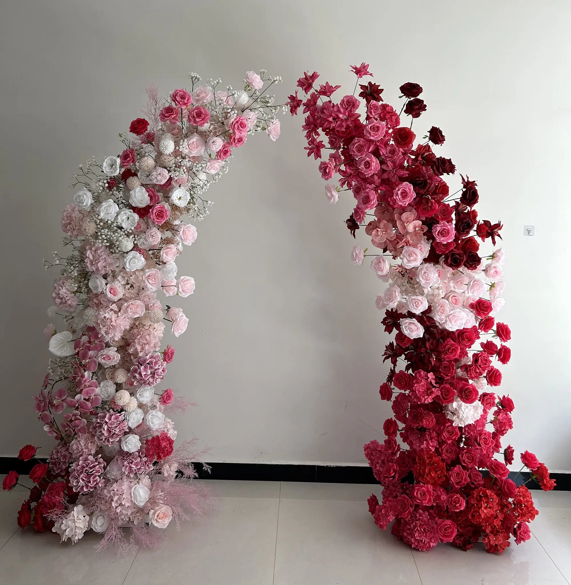 Red and Pink Gradient Arch Floral Pillars