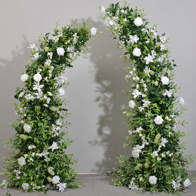 White Floral and Greenery Arch Floral Pillars