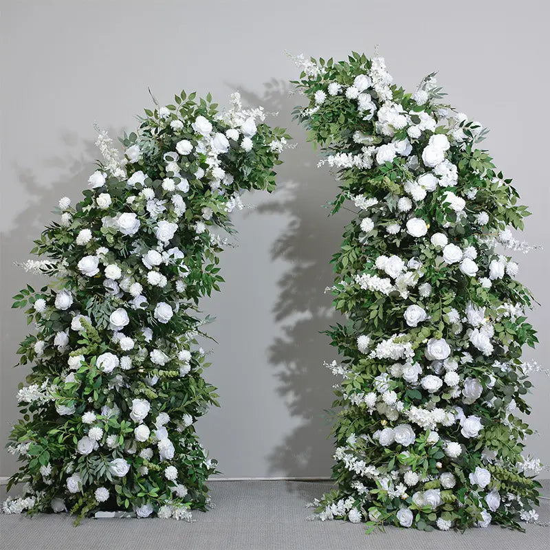 White Rose and Greenery Arch Floral Pillars