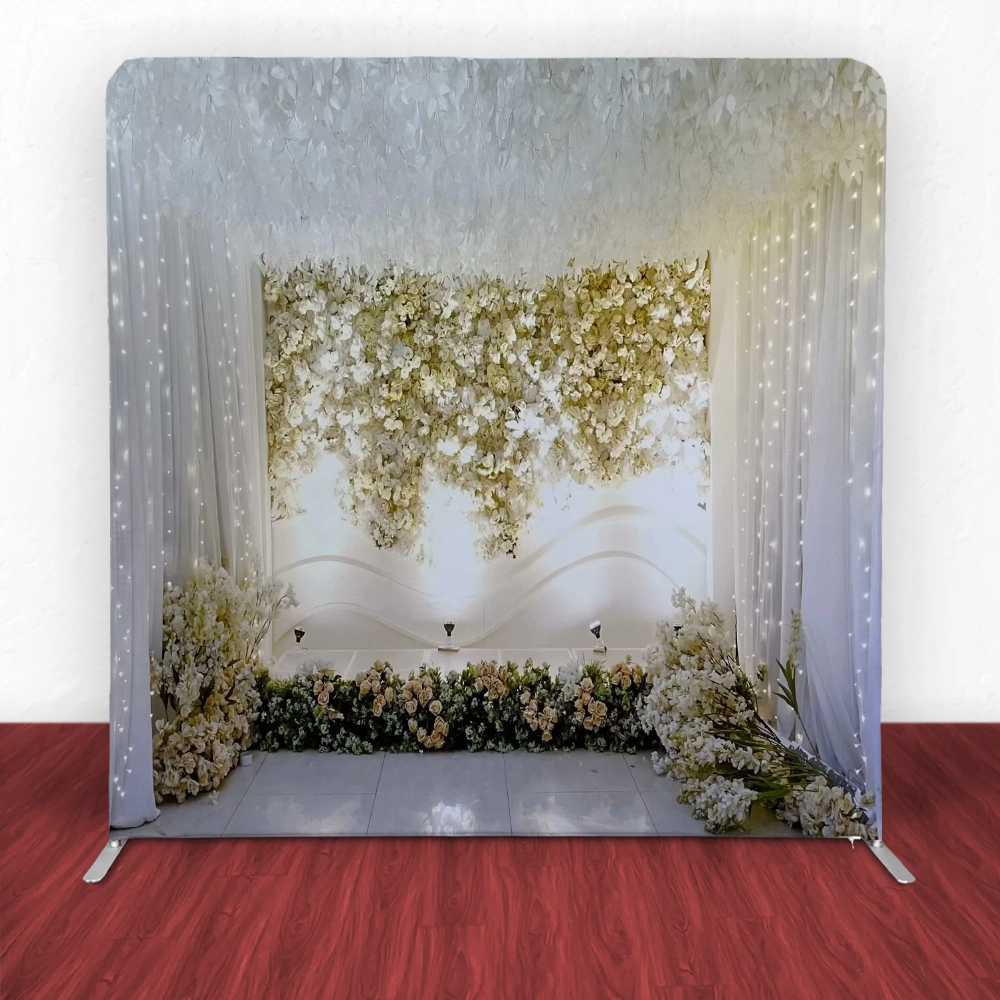 Lighted Floral Sheer Tension Backdrop