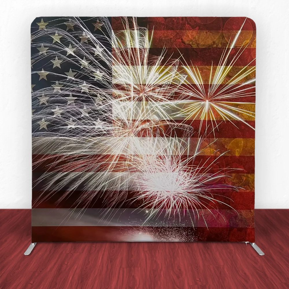 Patriotic Fireworks Straight Backdrop