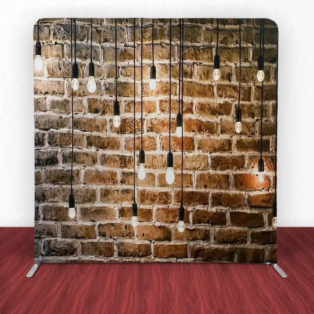 Vintage Brick Wall with Hanging Lights Tension Backdrop